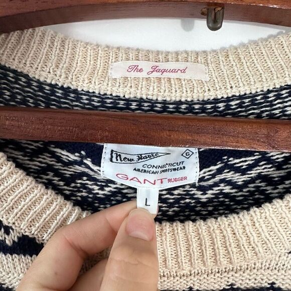 Gant Rugger The Jacquard Sweater Cream/Marine - Picture 4 of 9
